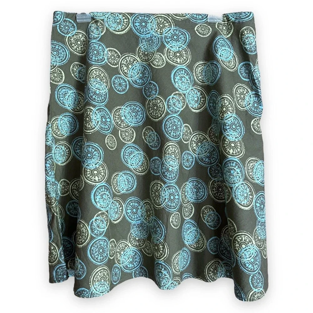 I.E. Petite A-Line Cotton Skirt Gray Blue & White Circles Snowflakes Womens 10 P